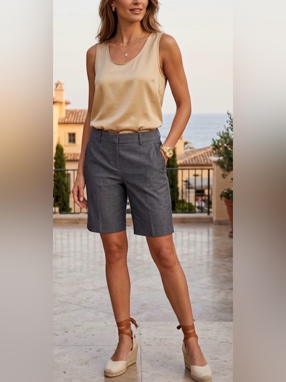 Ann Taylor Gray/Blueish Bermuda Shorts — Tailored Office Style